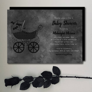 Gothic  Stroller Bat Baby shower Invitation Kaart