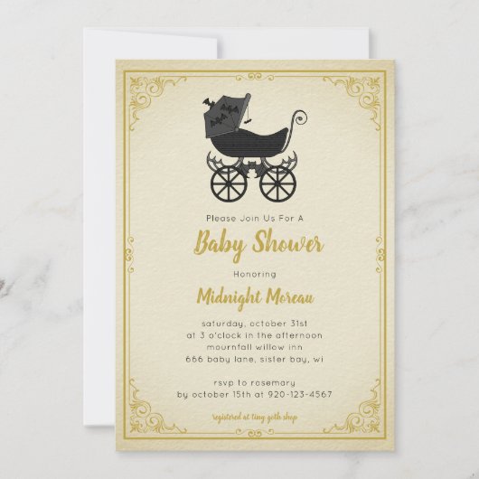 Gothic Stroller Bat Baby shower Invitation Kaart (Voorkant)