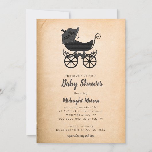 Gothic  Stroller Bat Baby shower Invitation Kaart (Voorkant)