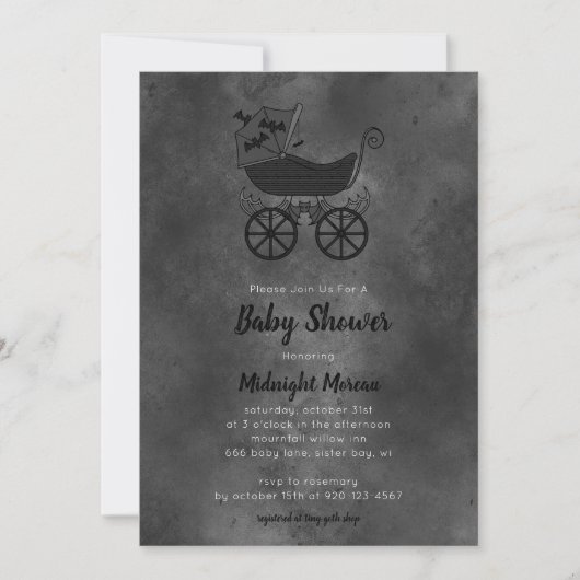 Gothic  Stroller Bat Baby shower Kaart (Voorkant)