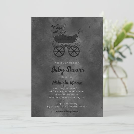 Gothic Stroller Bat Baby shower Kaart (Staand voorkant)