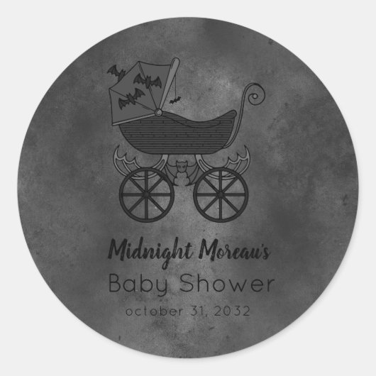 Gothic  Stroller Bat Baby shower Ronde Sticker (Voorkant)