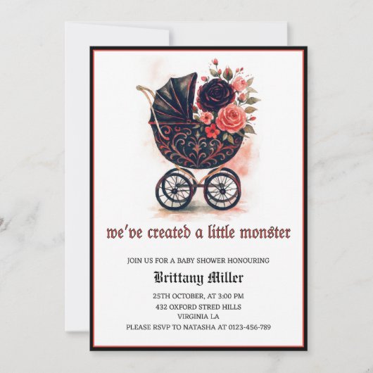 Gothic Stroller Halloween Baby Shower Kaart (Voorkant)