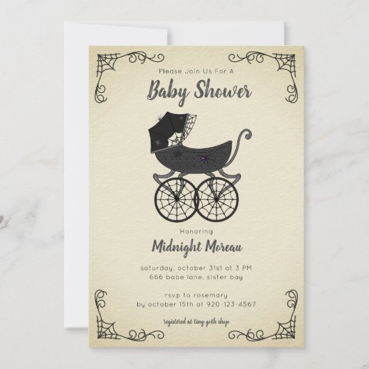 Gothic Stroller Spider Baby shower Invitation Kaart (Voorkant)