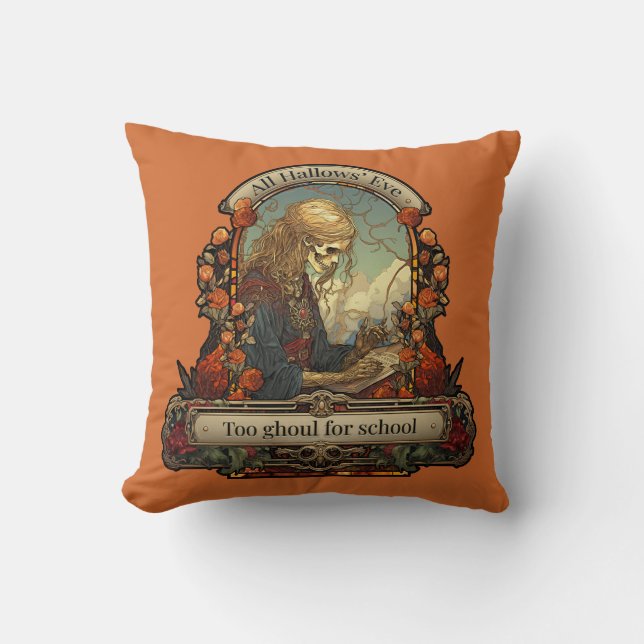 Gothic Student Skelet Funny Quote Halloween Kussen (Voorkant)
