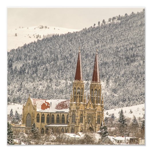 Gothic Style Cathedral in Helena, MT Photo Print Foto Afdruk (Voorkant)