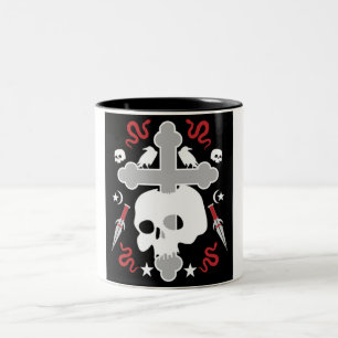 Gothic subcultuur schedel en kruis tweekleurige koffiemok