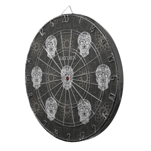 Gothic Sugar Skull and Grey Geometric Pattern Dartbord (Voorkant Rechts)