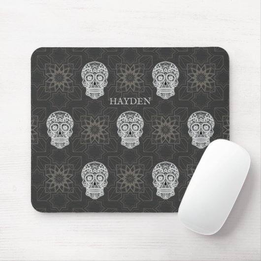 Gothic Sugar Skull and Grey Geometric Pattern Muismat (Met muis)