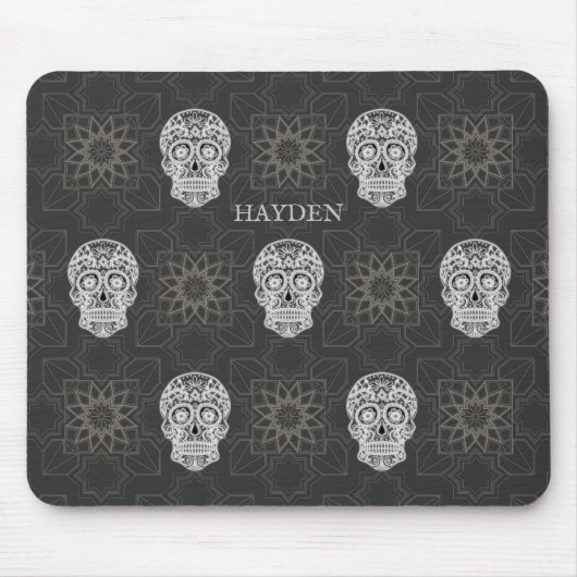 Gothic Sugar Skull and Grey Geometric Pattern Muismat (Voorkant)