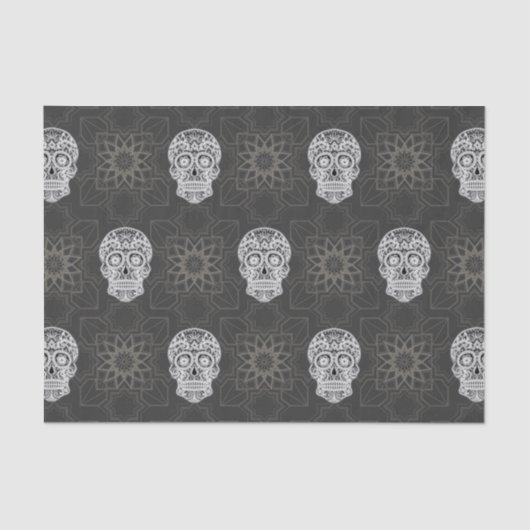 Gothic Sugar Skull and Grey Geometric Pattern Tissuepapier (Voorkant)
