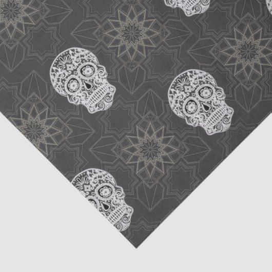Gothic Sugar Skull and Grey Geometric Pattern Tissuepapier (Detail)