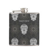 Gothic Sugar Skull and Grey Geometric Personalised Heupfles (Voorkant)