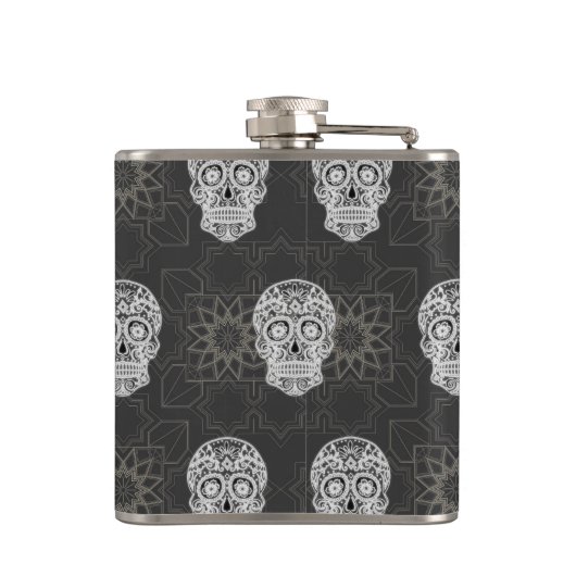 Gothic Sugar Skull and Grey Geometric Personalised Heupfles (Achterkant)