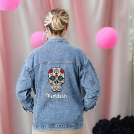 Gothic Sugar Skull Day met naam en Rozen Denim Jacket