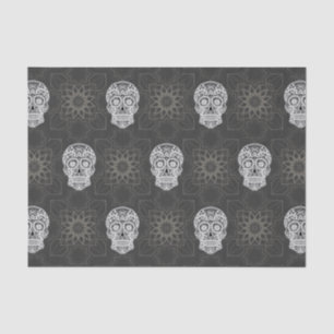 Gothic Sugar Skull en Grey Geometric Pattern Tissuepapier