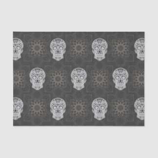 Gothic Sugar Skull en Grey Geometric Pattern Tissuepapier