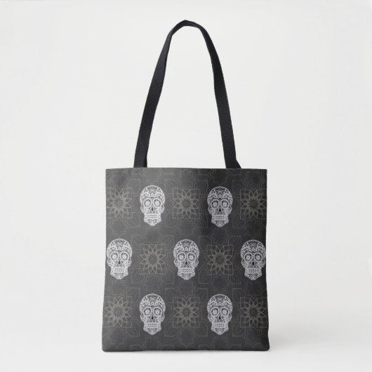 Gothic Sugar Skull en Grey Geometric Pattern Tote Bag (Voorkant)