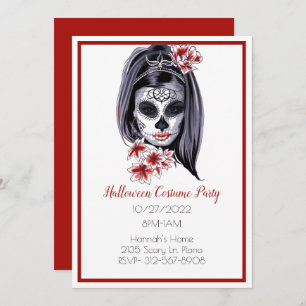 Gothic Sugar Skull Girl Halloween Invitation Kaart