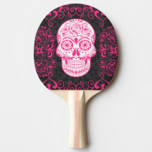 Gothic Sugar Skull Pink Black Ping Pong Paddle