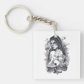 Gothic Sugar Skull Woman Tattoo Art Sleutelhanger (voorkant)