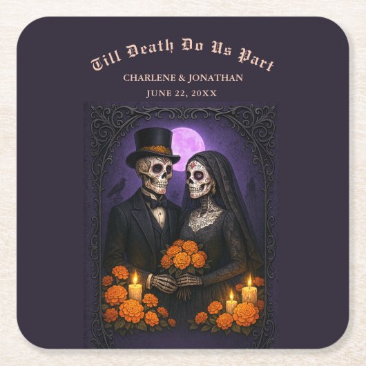 Gothic Sugar Skulls Couple Wedding Kartonnen Onderzetters (Voorkant)