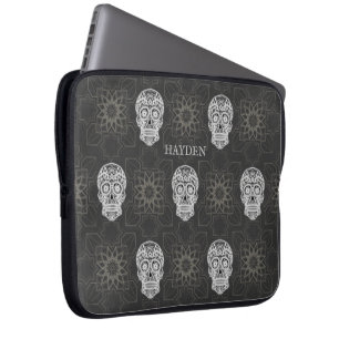 Gothic suiker schedel en grijze geometrische geper laptop sleeve