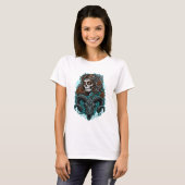 Gothic Suiker Schedel Vrouw & Ram Schedel T-Shirt (Voorkant volledig)
