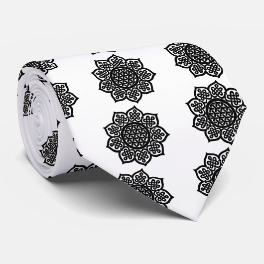 GOTHIC SUN Black White Celtic Knot Stropdas (Opgerold)