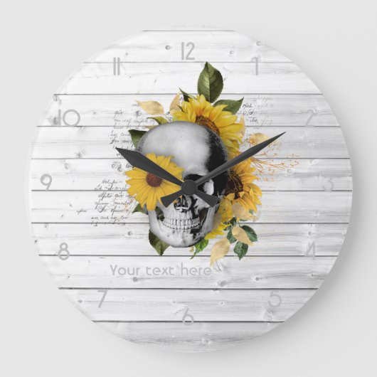 Gothic Sunflower Skeleton Large Clock Grote Klok (Voorkant)