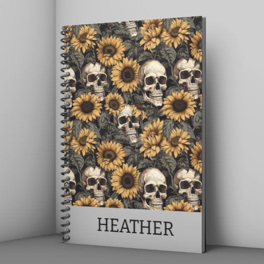 Gothic Sunflower Skull - Gepersonaliseerd monogram Notitieboek