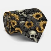 Gothic Sunflower Skull Patroon Stropdas (Opgerold)