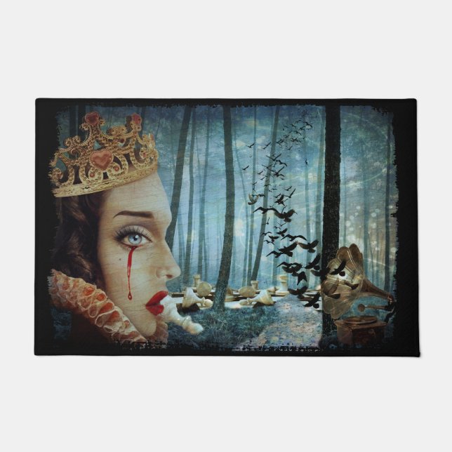 Gothic Surreal Unieke Collage Sad Queen of Hearts Deurmat (Voorkant)