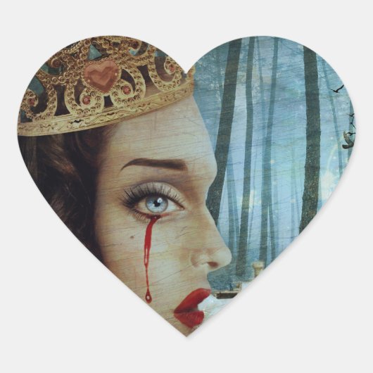 Gothic Surreal Unieke Collage Sad Queen of Hearts Hart Sticker (Voorkant)