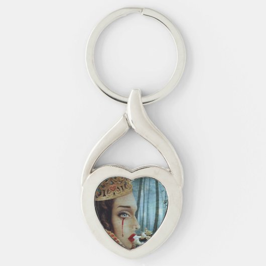 Gothic Surreal Unieke Collage Sad Queen of Hearts Sleutelhanger (Voorkant)