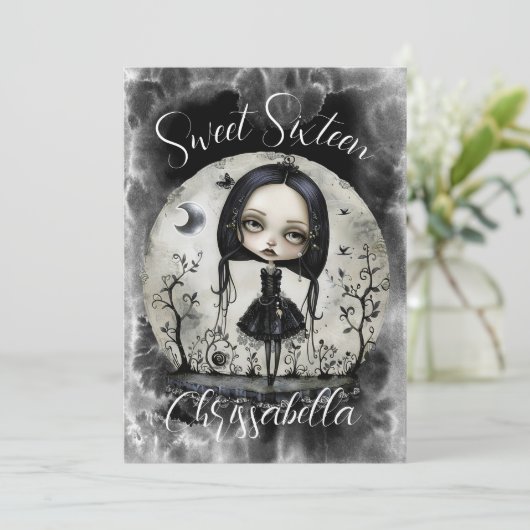 Gothic Sweet Sixteen verjaardagsfeestje uitnodigin Kaart (Staand voorkant)