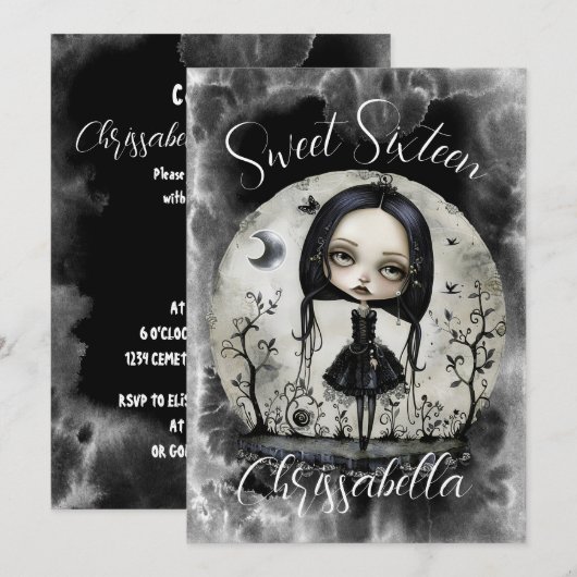 Gothic Sweet Sixteen verjaardagsfeestje uitnodigin Kaart (Voorkant / Achterkant)