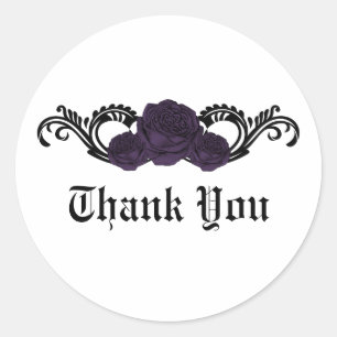 Gothic Swirl Rozen Dank jullie Stickers, Paarse Ronde Sticker