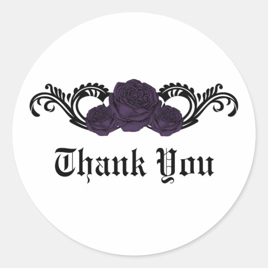 Gothic Swirl Rozen Dank jullie Stickers, Paarse Ronde Sticker (Voorkant)