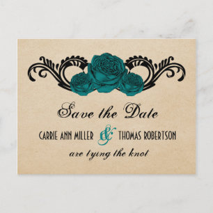Gothic Swirl Rozen Save the Date Briefkaart, Blauw Aankondigingskaart