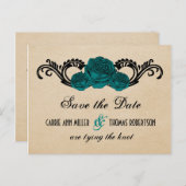 Gothic Swirl Rozen Save the Date Briefkaart, Blauw Aankondigingskaart (Voorkant / Achterkant)