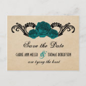 Gothic Swirl Rozen Save the Date Briefkaart, Blauw Aankondigingskaart (Voorkant)