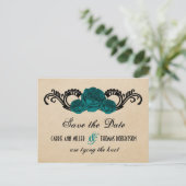 Gothic Swirl Rozen Save the Date Briefkaart, Blauw Aankondigingskaart (Staand voorkant)