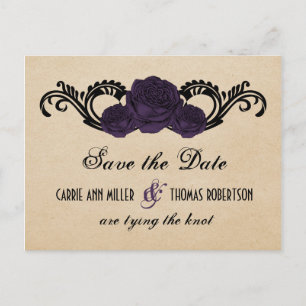 Gothic Swirl Rozen Save the Date Briefkaart, Paars Aankondigingskaart