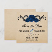 Gothic Swirl Rozen Save the Date Invite, Blue (Voorkant / Achterkant)