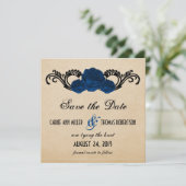 Gothic Swirl Rozen Save the Date Invite, Blue (Staand voorkant)