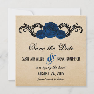 Gothic Swirl Rozen Save the Date Invite, Blue