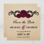 Gothic Swirl Rozen Save the Date Invite, Fuchsia (Voorkant / Achterkant)