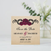 Gothic Swirl Rozen Save the Date Invite, Fuchsia (Staand voorkant)