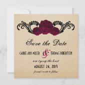 Gothic Swirl Rozen Save the Date Invite, Fuchsia (Voorkant)